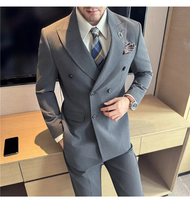 Classic Striped Wedding Suit Set Men 3 Piece Set (jacket+vest+pant) Business Formal Casual Suits Office Party Prom Groom Suit