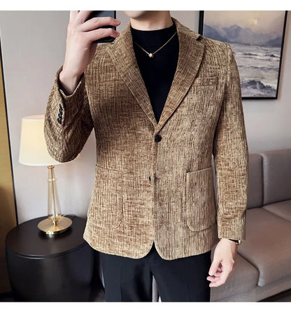 2025 Winter Chenier Thick Suit Jacket for Men Korean Slim Fit Casual Business Men Blazers Wedding Groom Office Social Dress Coat