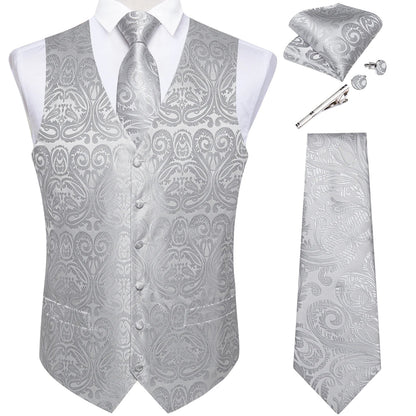 Men's Suit Vest Set with Tie, Handkerchief & Cufflinks for Wedding & Banquet