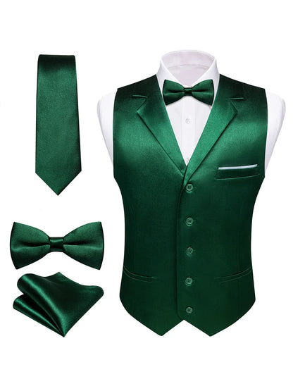 Men's Satin Vest Set with Tie, Bowtie & Pocket Square – Slim Fit for Weddings & Formal Occasions