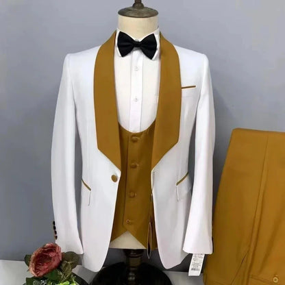 Custom White And Burgundy Wedding Men Suits Fashion Slim Fit Blazer Set Groom Tuxedo Trajes Elegante Para Hombres 3 piece