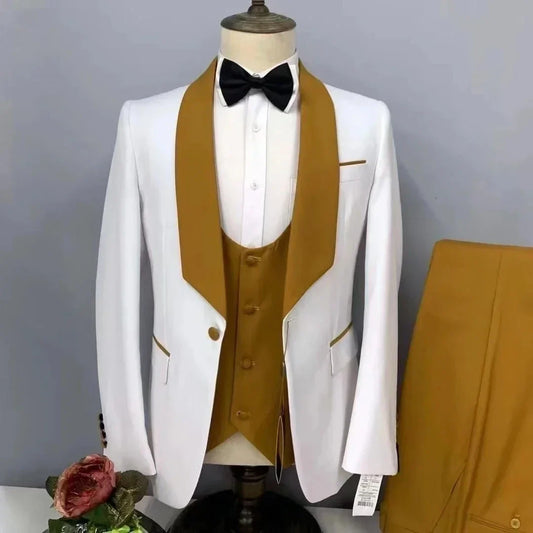 Custom White And Burgundy Wedding Men Suits Fashion Slim Fit Blazer Set Groom Tuxedo Trajes Elegante Para Hombres 3 piece