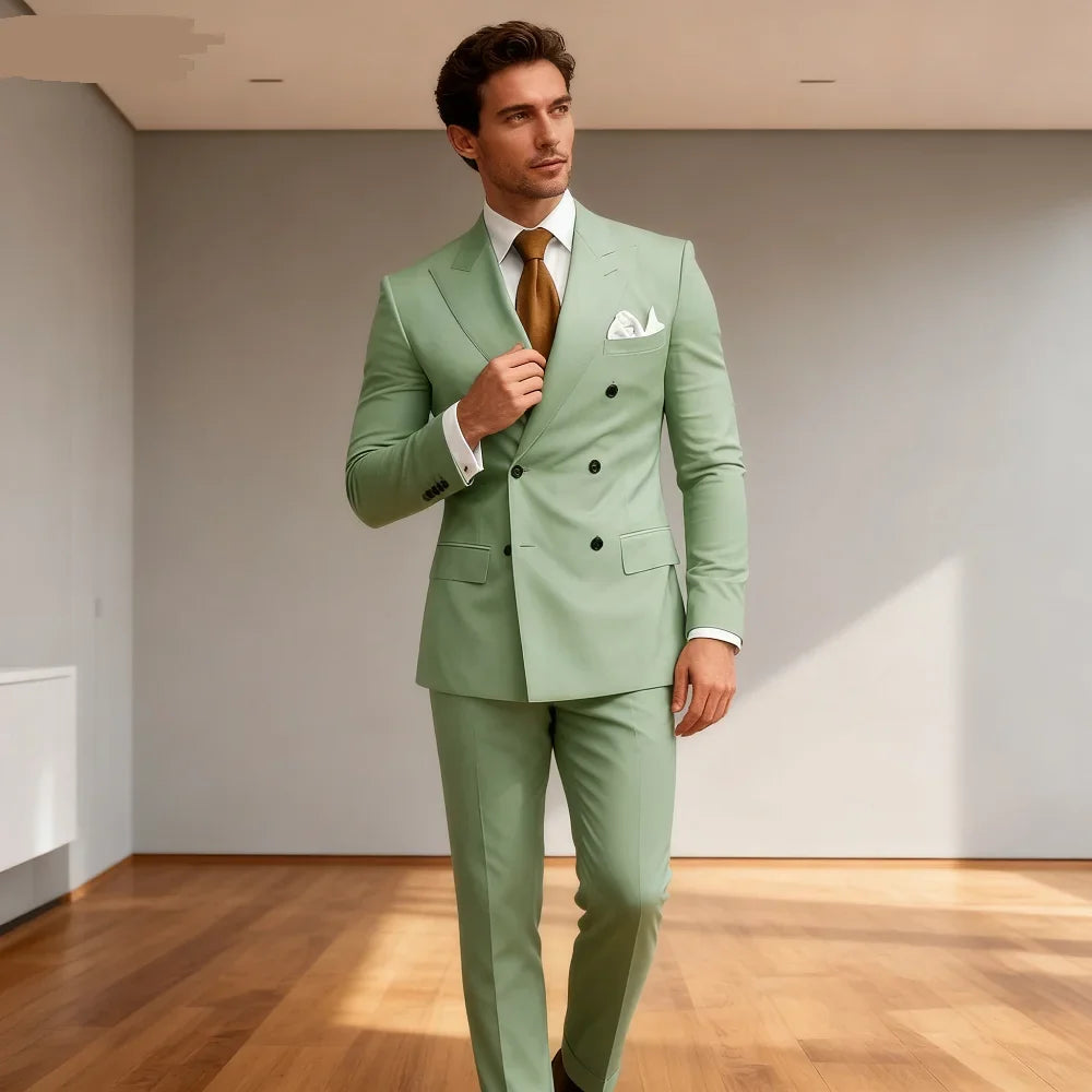 Wedding 2-Pieces Slim Fit Formal Business Notch Lapel Blazer Tuxedo Groomsmen Set with Jacket Pant Men's Suit
