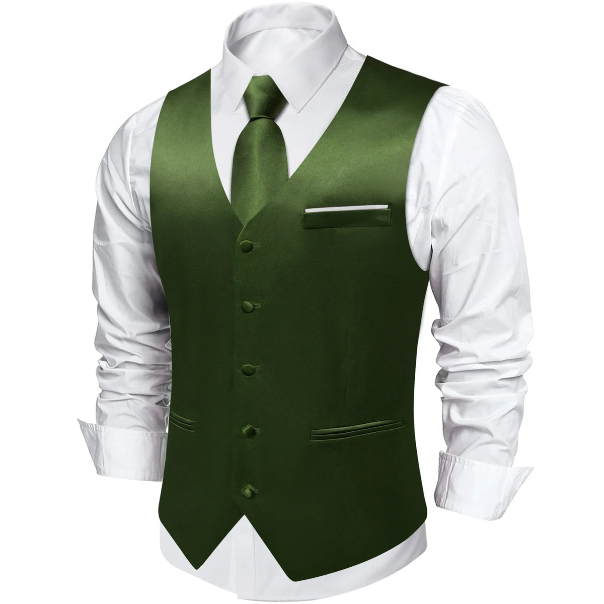 Men's Satin Suit Vest Set with Tie Handkerchief and Cufflinks for Wedding and Prom