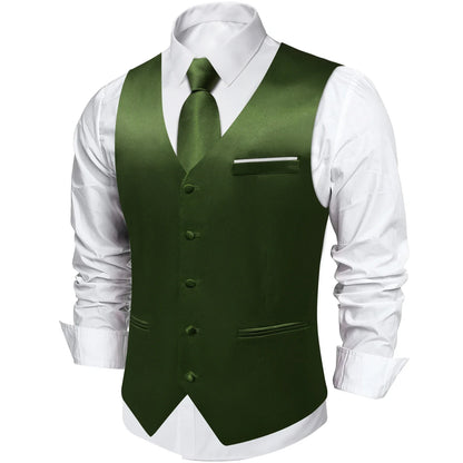 Men's Satin Suit Vest Set with Tie Handkerchief and Cufflinks for Wedding and Prom