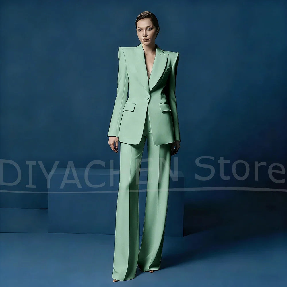 Women's Blazer and Wide-Leg Pants Suit Set Slim Fit One Button Jacket with Peak Lapel Elegant Formal Outfits for Office Party