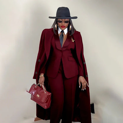 Modern Women's Suit New 3 Piece Pants Sets Blazer+Trousers+Overcoat Office Commute Elegant Style Banquet Dinner Formal Wear
