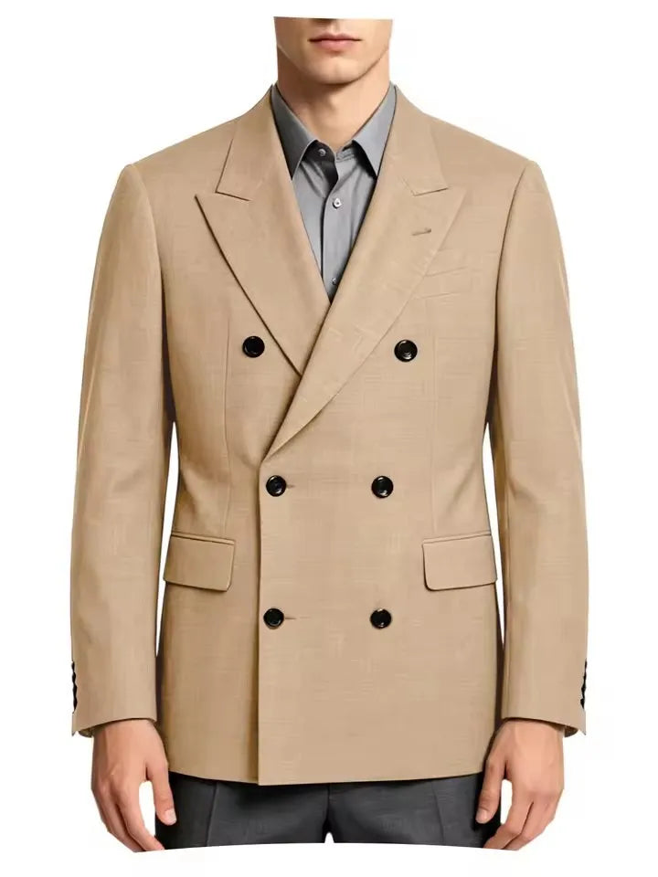 Men's Business Casual Linen Formal Suit Slim-fit Double-breasted Wedding Groom's Dress Party Daily Commuting