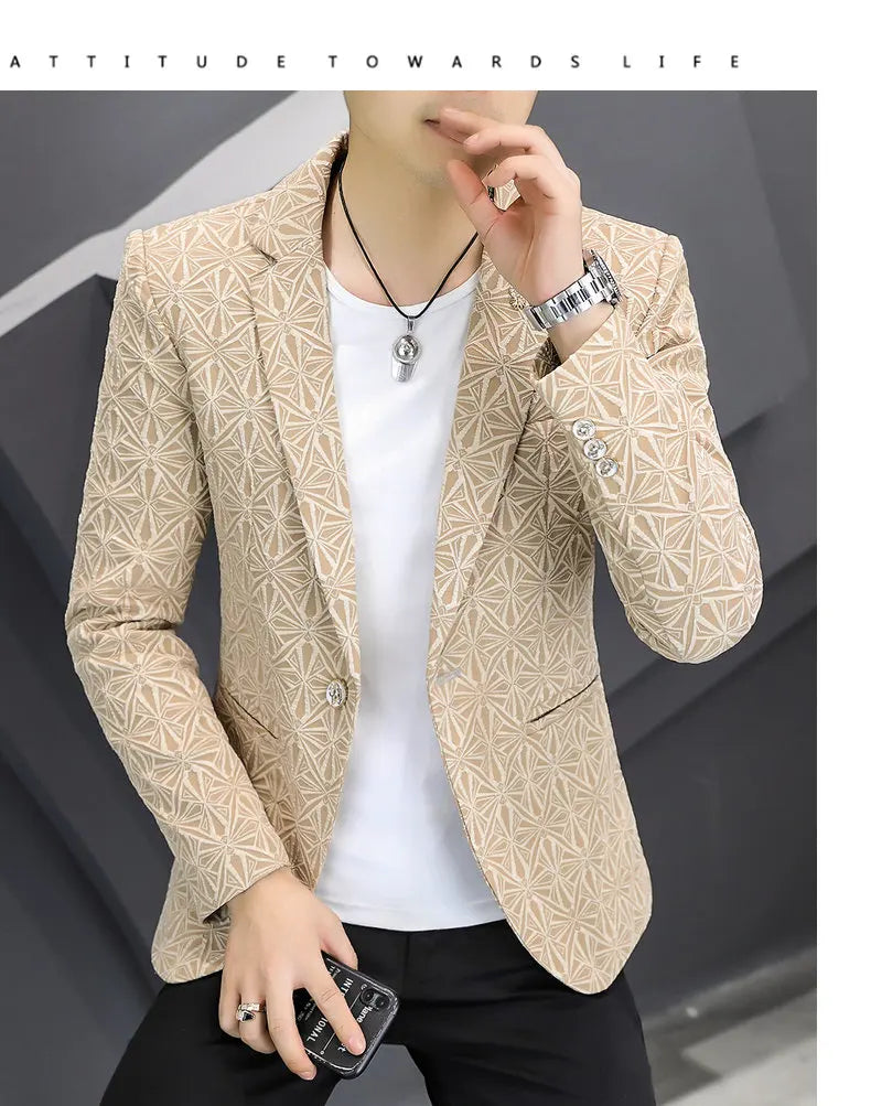 Men's Slim Fit Stand Collar Blazer | Smart Casual Single Breasted Jacket for Men | White, Black & Khaki