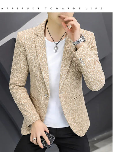 Men's Slim Fit Stand Collar Blazer | Smart Casual Single Breasted Jacket for Men | White, Black & Khaki