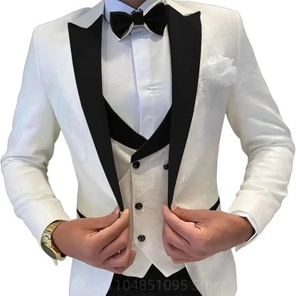 Jacquard 3 Piece Men's Tuxedo Regular Fit Blazer Vests Pants Double Breasted Business Prom Wedding Set Men's Formal Clothes