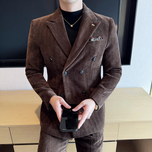 2025 Winter Woolen Men's Wedding Groom Suit Double Breasted Suit 3 Piece Set Business Casual Office Work Party Prom Dress Suits