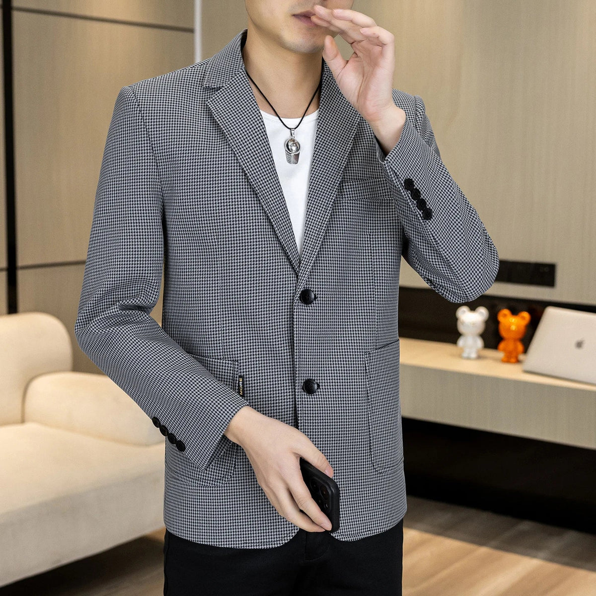 Men's Smart Casual Blazer Single Breasted Slim Fit Solid Color Spring Autumn Jacket