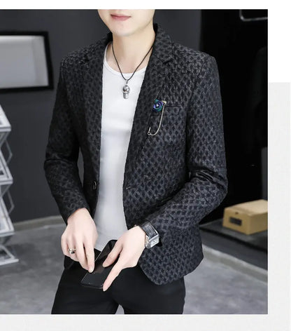 Blazer Men's Fashion Outdoor Travel Gentleman Wedding Slimming Business Versatile Trendy Casual Korean-style Formal Wear Blazer