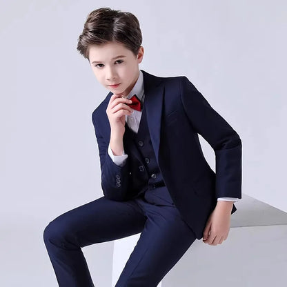 Boys Jacket Vest Pants Bowtie Tie 5Piece Wedding Birthday Party Photography Suit Set Kids Piano Ceremony Performance Costume