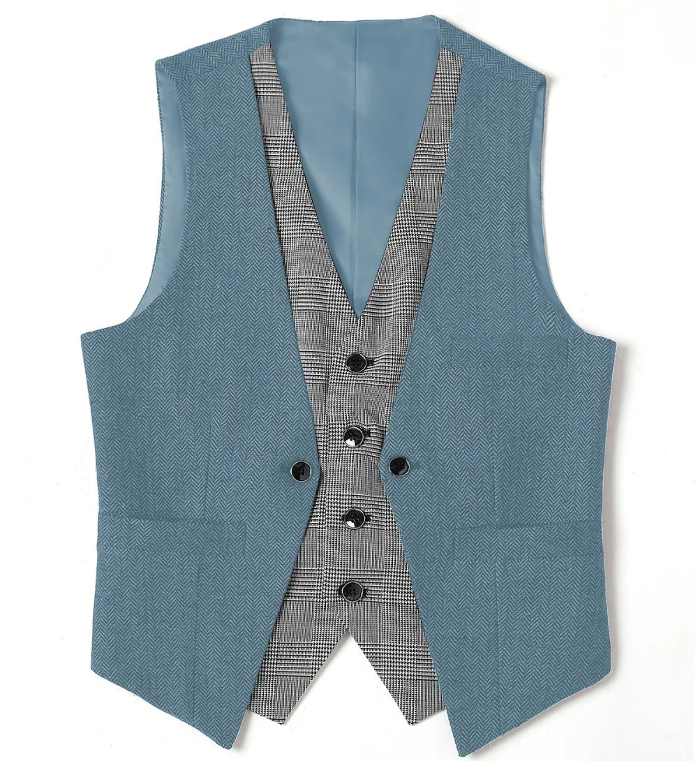 Men's Herringbone Vest – V-Neck Single Breasted Waistcoat for Weddings & Formal Events