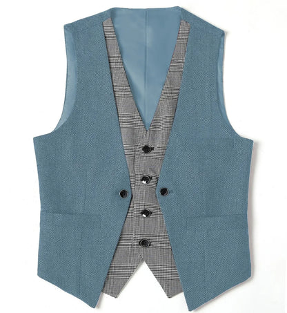 Men's Herringbone Vest – V-Neck Single Breasted Waistcoat for Weddings & Formal Events