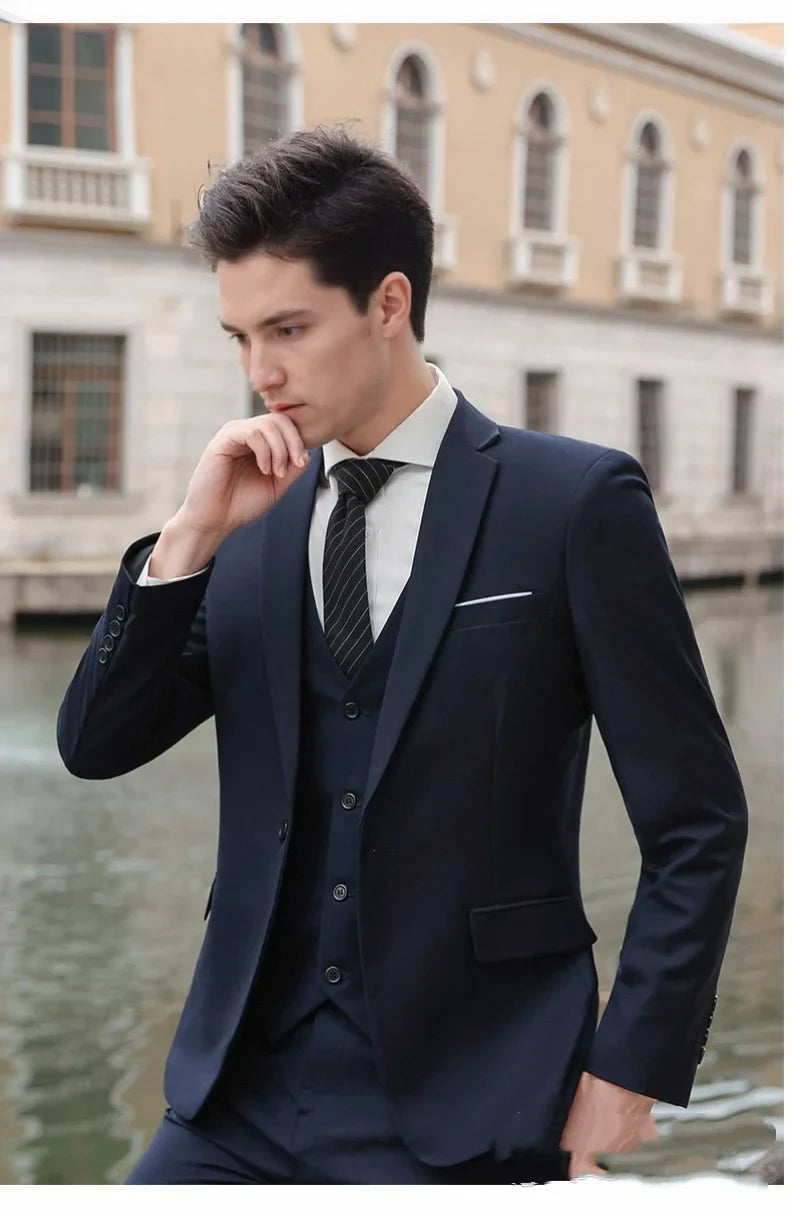 Men's Three-Piece Suit Set – Slim Fit Wedding & Formal Wear – Smart Casual Style