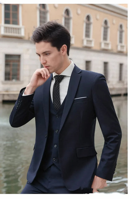 Men's Three-Piece Suit Set – Slim Fit Wedding & Formal Wear – Smart Casual Style