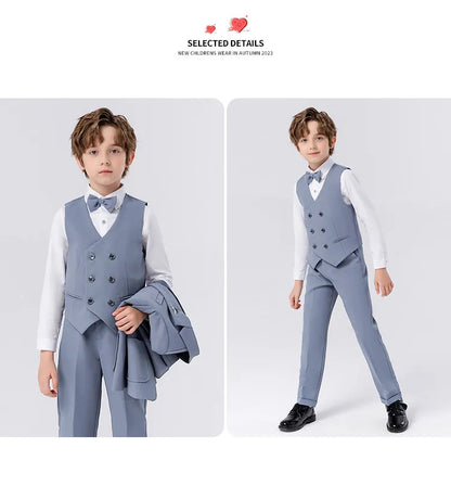 Flower Boys Wedding Suit Set Spring Kids Birthday Photograhy Outfit Children's Piano Host Speech Chorus Performance Costume