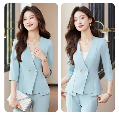 2025 Summer New Fashionable Business Women's Suit, High-Quality Two-Piece Mid-Sleeved Blazer + Pants. Soft and Comfortable
