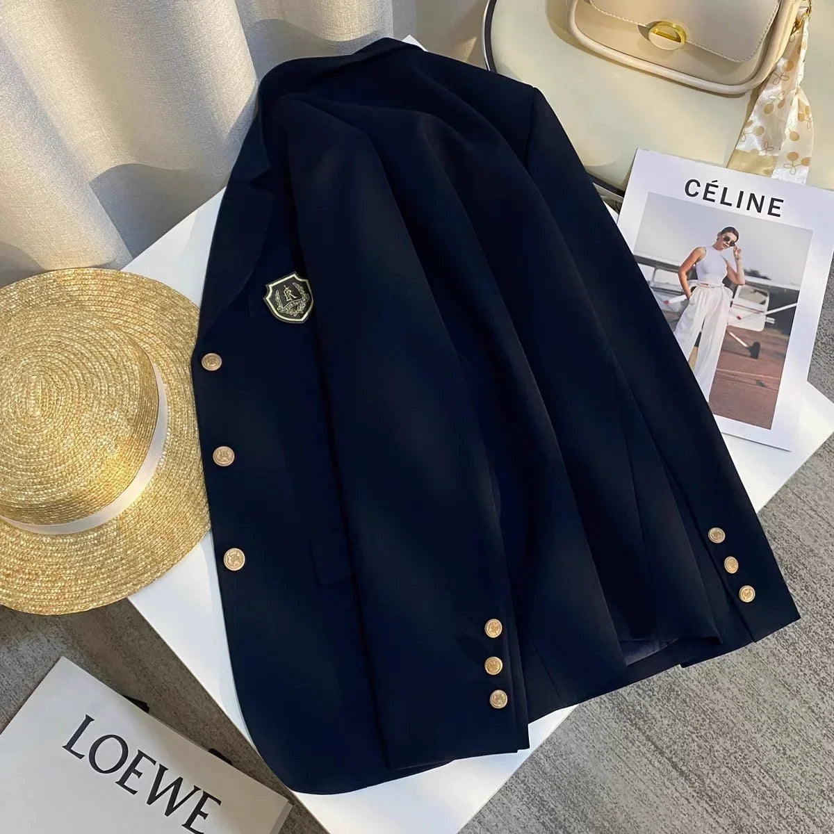Olive Green Design Sensation College Style Women's Suit Jacket Korean Style Elegant Top Spring New Fashion Casual Nylon