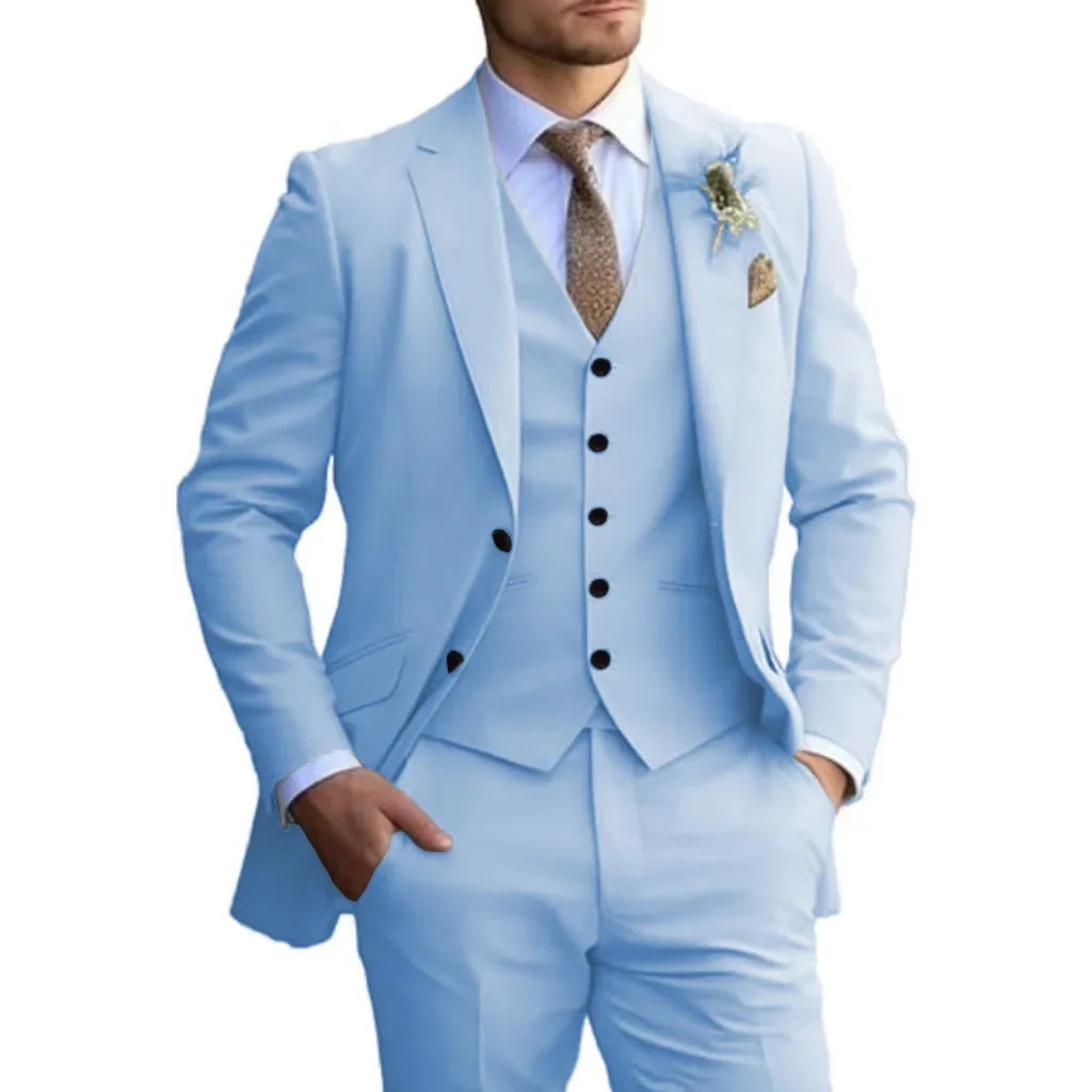 Customized Tuxedo Elegant Suit For Men 3 Piece Blazer Vest And Pant Set Notched Lapel High Quality Suit For Men Wedding suits