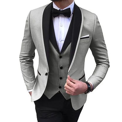 Luxury Blue Jacket with Pant Vest Wedding Men Tail Coat 3 Piece Groom Tuxedo for Formal Prom Male Suits Fashion Set