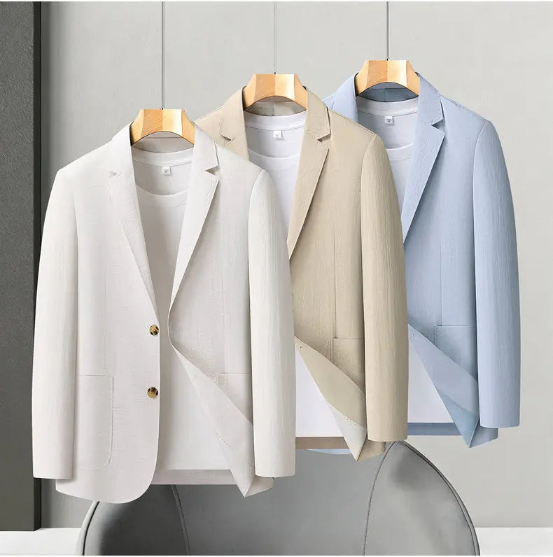 Spring and Autumn Slim-Fit Men's Stylish and Handsome Business Suits with Mid-Calf Length Jackets and Young Men's Linen Shirts