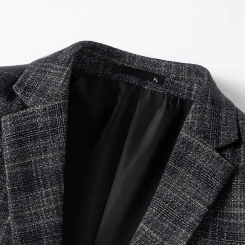 KIDWHXR Men Suit Coat Slim Plaid Turn Down Collar Male Blazer British Style Single-breasted Business Casual Man Outerwear