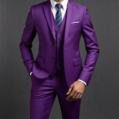 Costume de mariage décontracté (Blazer + Gilet + Pantalon) pour homme - Style britannique, élégant, uni, pour affaires, banquet, cérémonie