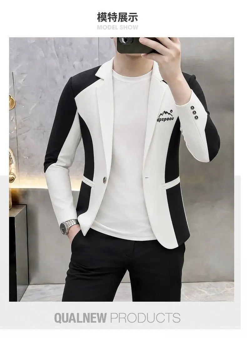 High-Quality Fashionable Autumn Winter Plaid Suit Men's Slim Fit Single-Breasted Jacket Youth Stylish Outerwear Top for Men