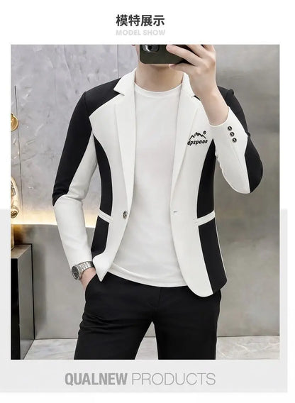 High-Quality Fashionable Autumn Winter Plaid Suit Men's Slim Fit Single-Breasted Jacket Youth Stylish Outerwear Top for Men