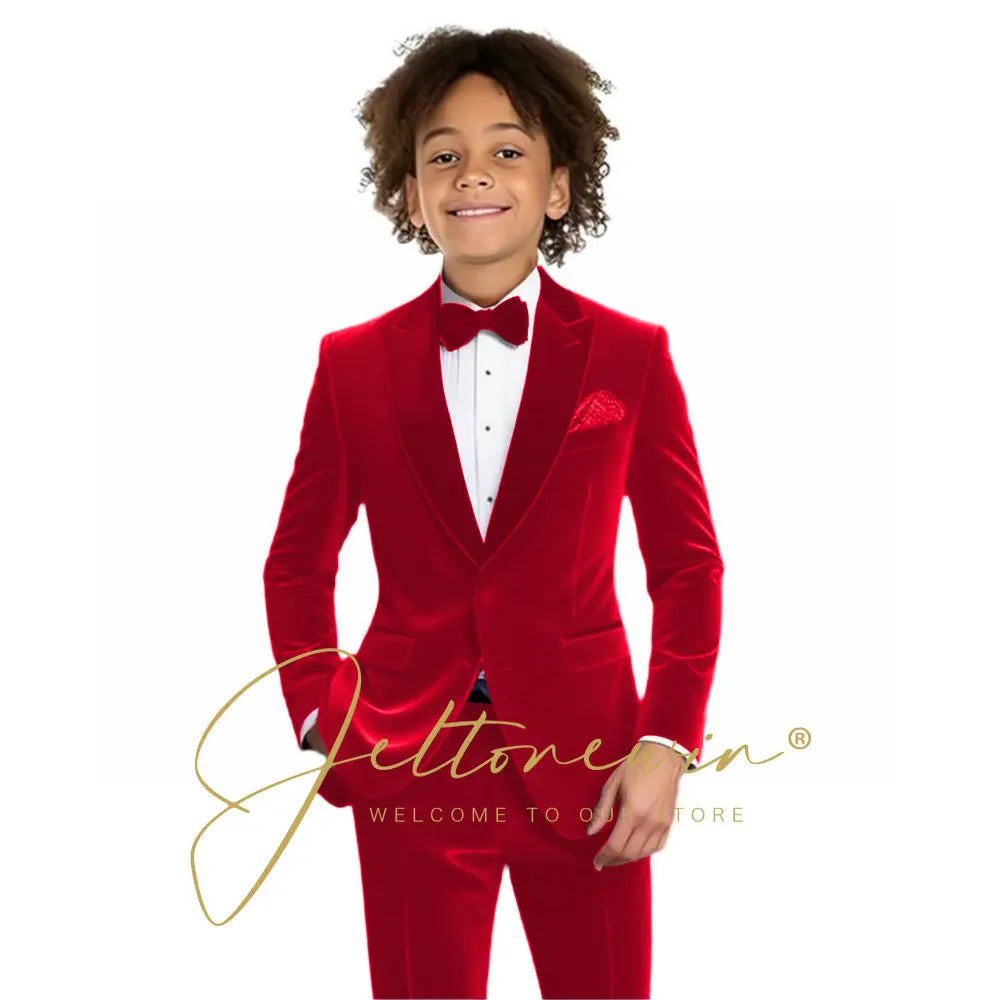 Kids Birthday Dress Baby Boys Burgundy Velvet Blazer Jacket Pants Photograph Suit Children Wedding Performance Party Wear