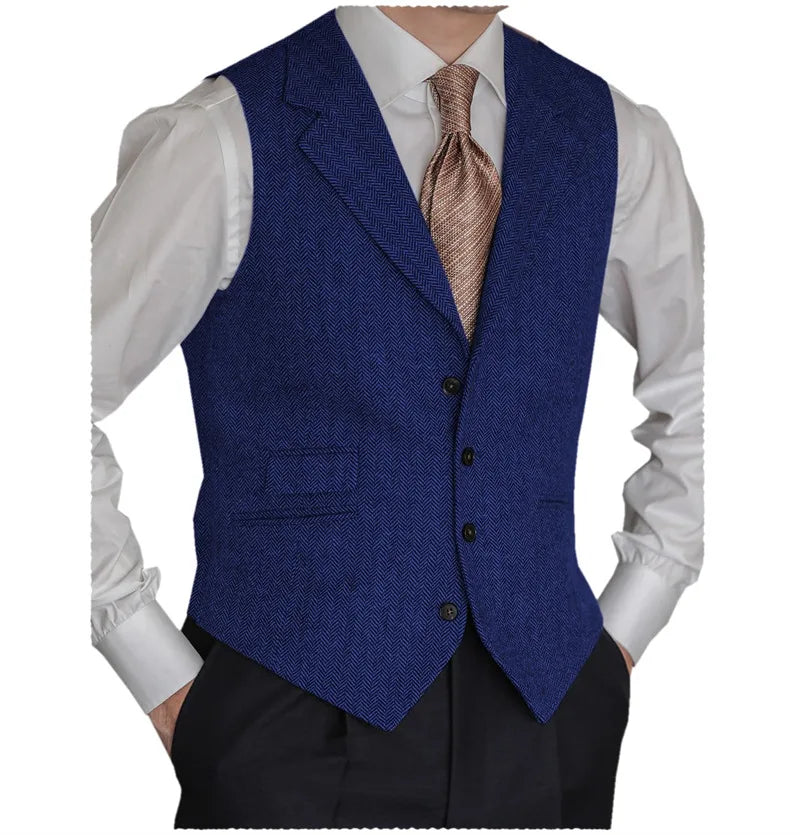 Men's Herringbone Vest – Slim Fit Tailored Collar Waistcoat for Men – Smart Casual & Wedding