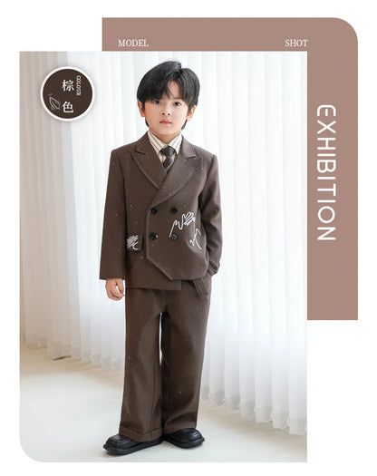 Boys Solid Double Breasted Blazer Jack Vest Pants Children Suit Waistcoat Wedding Clothes Sets Toddler Formal Dress Kids Tuxedos