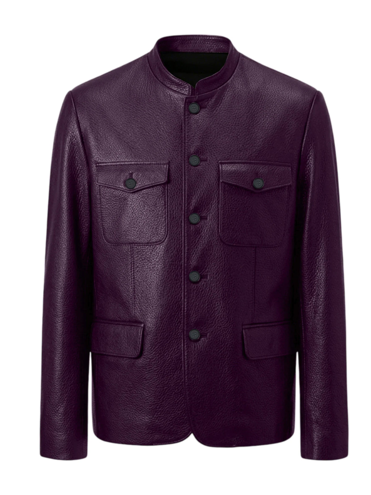 Men Premium Leather-Like Stand Collar Jacket Single Breasted Casual Multi-Pocket Slim Fit Business Outerwear