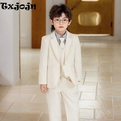 2026 New Jacquard Suit Set 4 Pieces Wedding Ring Bearer Outfit,Handsome Notched Lapel Kids Suits Party Tuxedo 90-160cm
