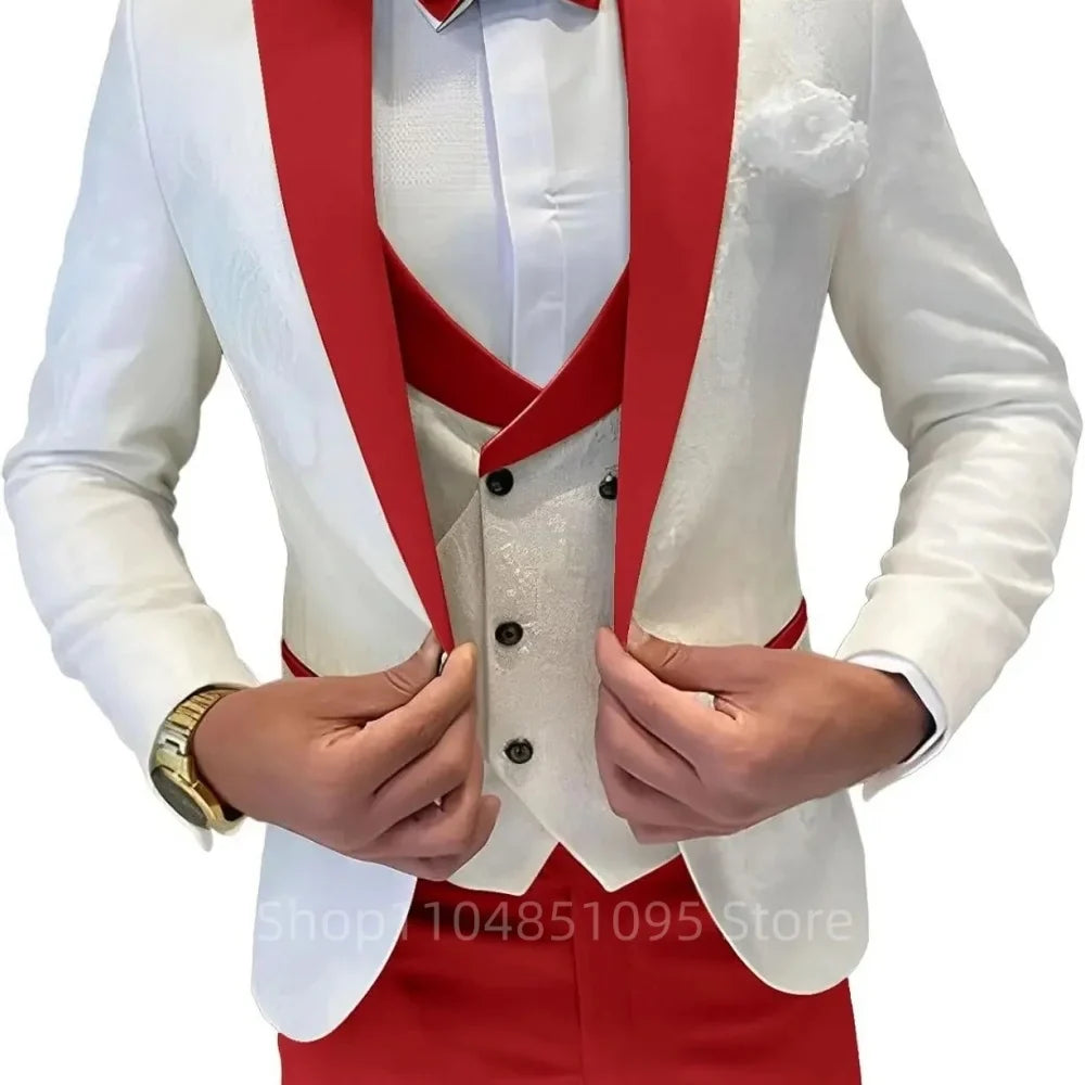 Elegant Jacquard Men's Suits Slim Fit 3 Pieces Blazer+Vests+Pants for Party Prom Tuxedos Business Set Wedding Men Clothes Outfit