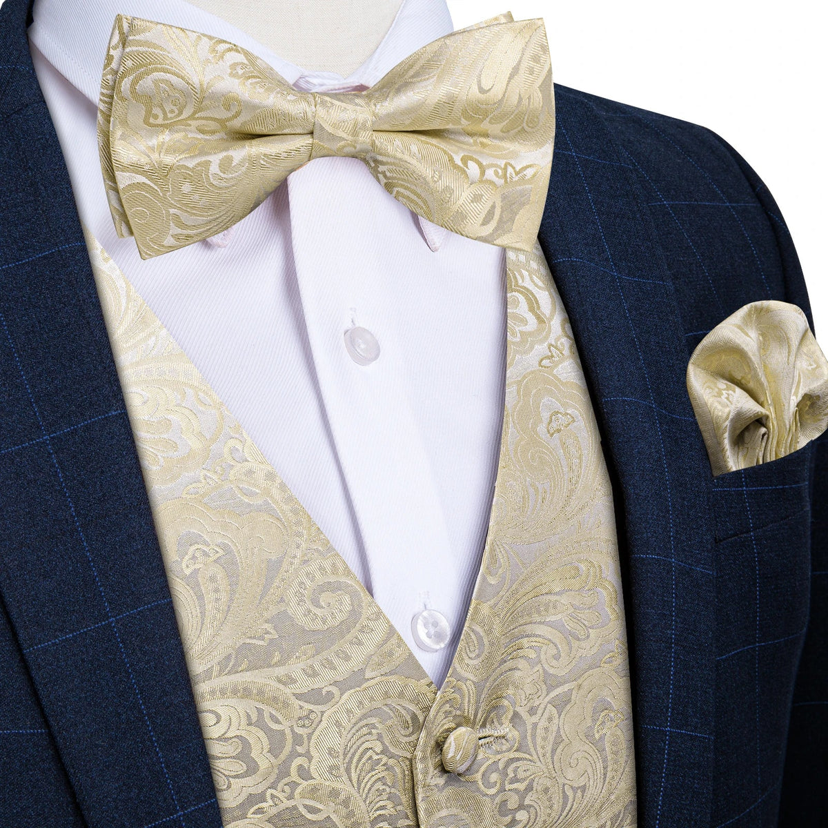 Men's Suit Vest Bow Tie Set – Formal Waistcoat with Necktie and Pocket Square for Weddings