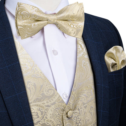 Men's Suit Vest Bow Tie Set – Formal Waistcoat with Necktie and Pocket Square for Weddings