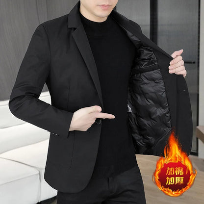 Blazer Men's Business Gentleman Wedding Fashion Best Man Solid Color Slim Fit Casual Mink Velvet with Cotton Thickened Blazer