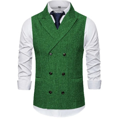 Men's Vest Double Breasted Herringbone Waistcoat for Weddings & Business Formal