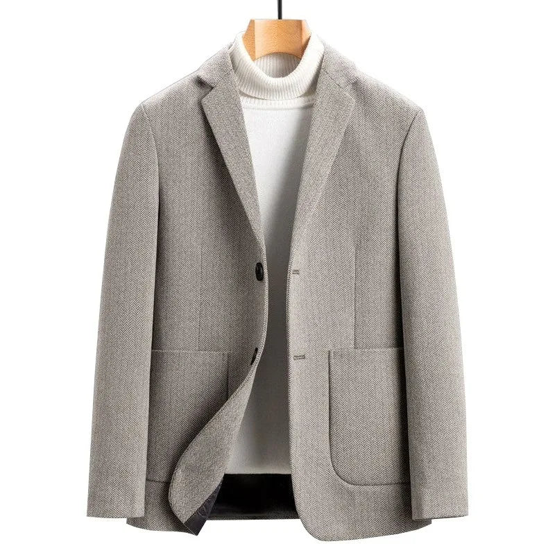 KIDWHXR Man Suit Coat Slim Single-breasted Pocket Male Outerwear Simple Solid Long Sleeve Business Office Casual Men Blazer