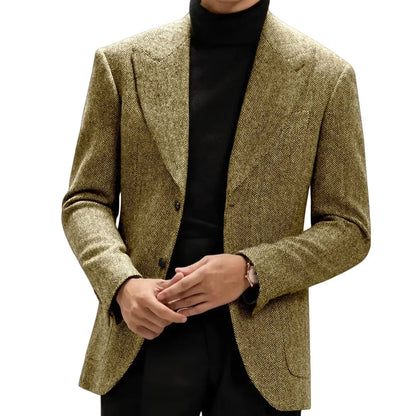 Classic Italian Men's Suit Jacket, Single Breasted, Autumn Winter Retro Warm Suit Men Herringbone Business Casual Men's Clothing
