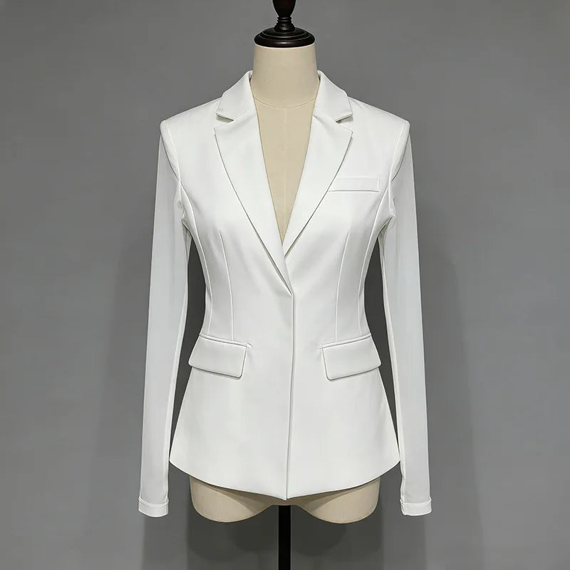 Women Blazer Sexy Hollow Out Backless Waist Cinching Slim Fit Solid Color Urban High-end Trend Jacket Spring Autumn HK21909