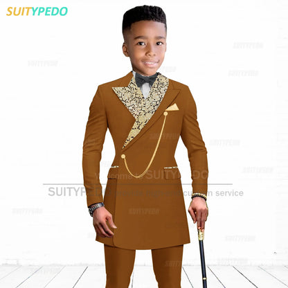 Luxury Boy's Suit Set Homecoming Party Kids Jackets Tailor-made Slim Fit Blazer Pants 2 Pieces Wedding Party Children Tuxedos
