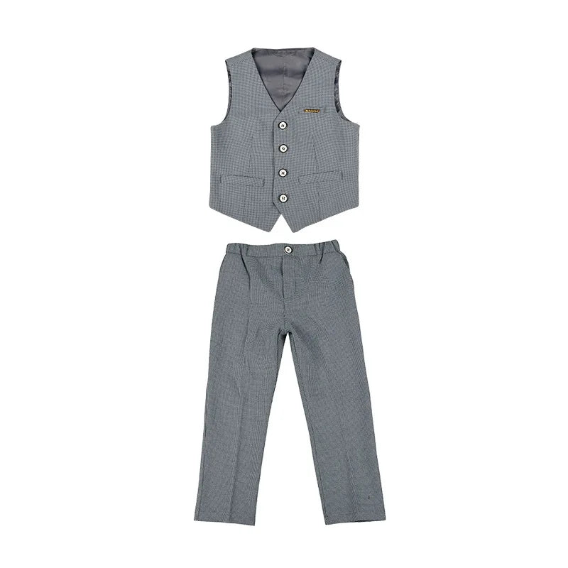 British Style Kids Piano Host Speech Performance Costume School Boys Vest Pants Bowtie 3Pieces Ceremony Clothing Set