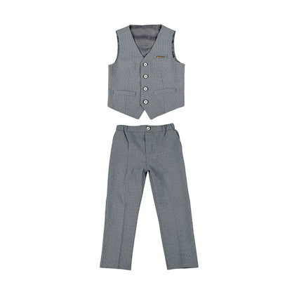British Style Kids Piano Host Speech Performance Costume School Boys Vest Pants Bowtie 3Pieces Ceremony Clothing Set