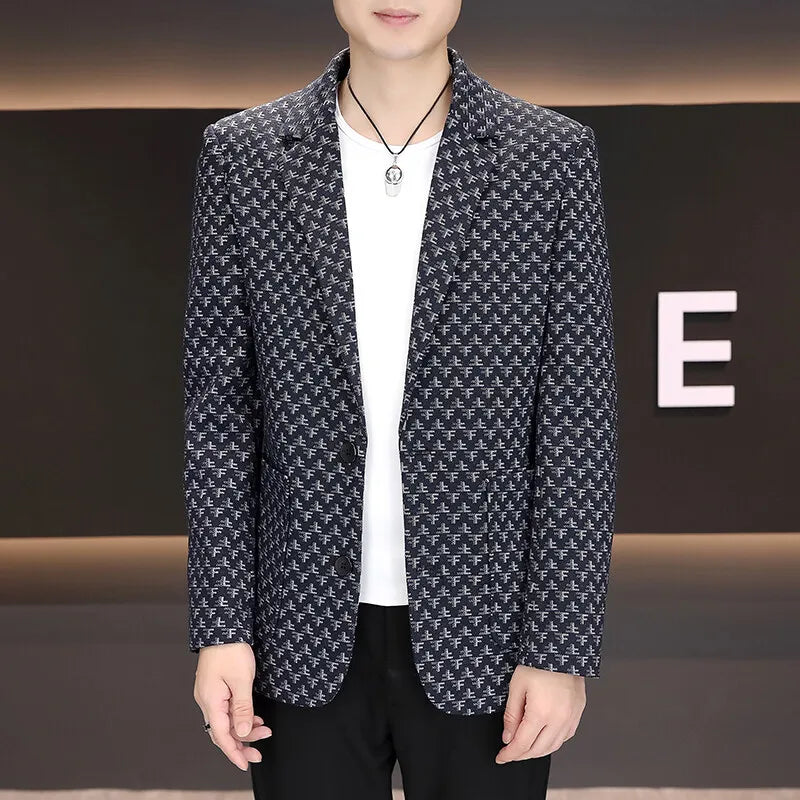 2025 Spring Autumn Letter Printed Suit Jackets Men Korean Fashion Slim Fit Blazer Masculino Casual Business Social Dress Coats